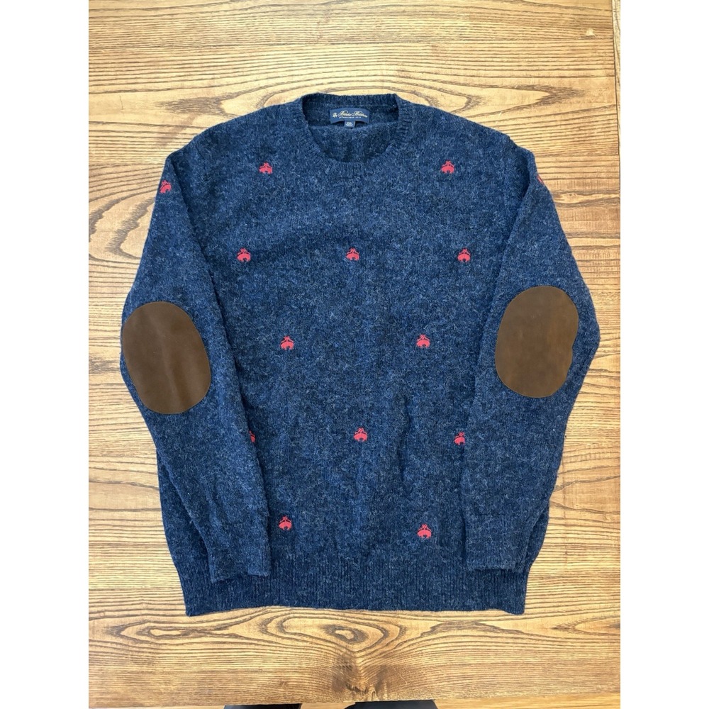 Brooks Brothers Men's 2XL All Over Embroidery Suede Elbows 100% Wool Sweater